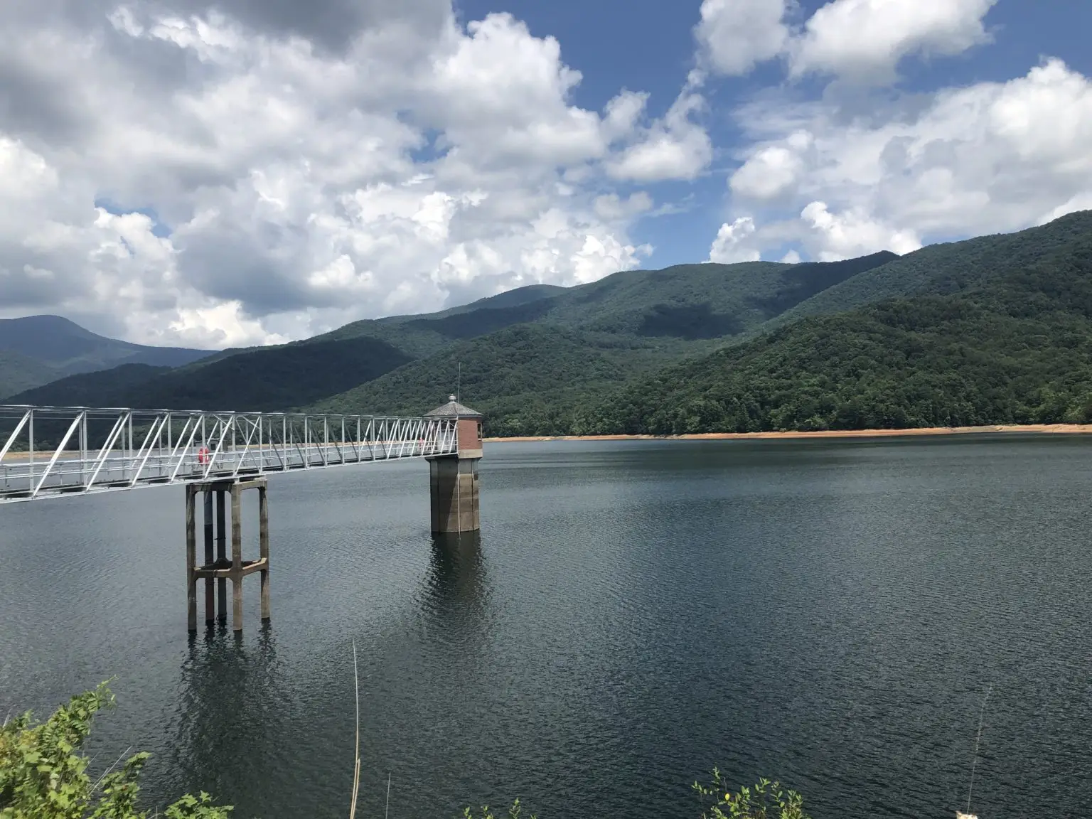 The intake tower and walkway on the North Fork Reservoir.