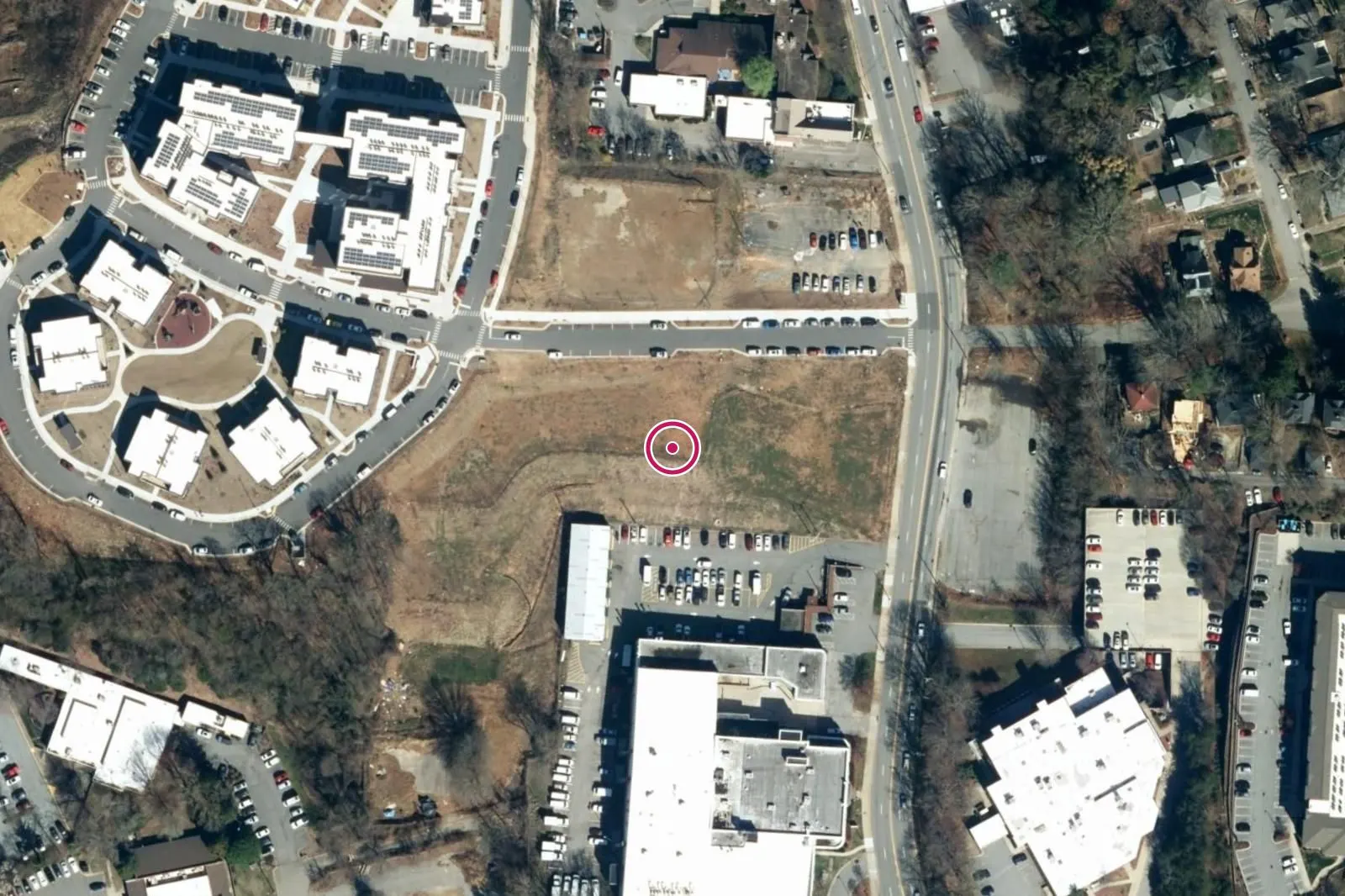Aerial view around 4 John Walker Avenue (319-B Biltmore), with a circle at the address.
